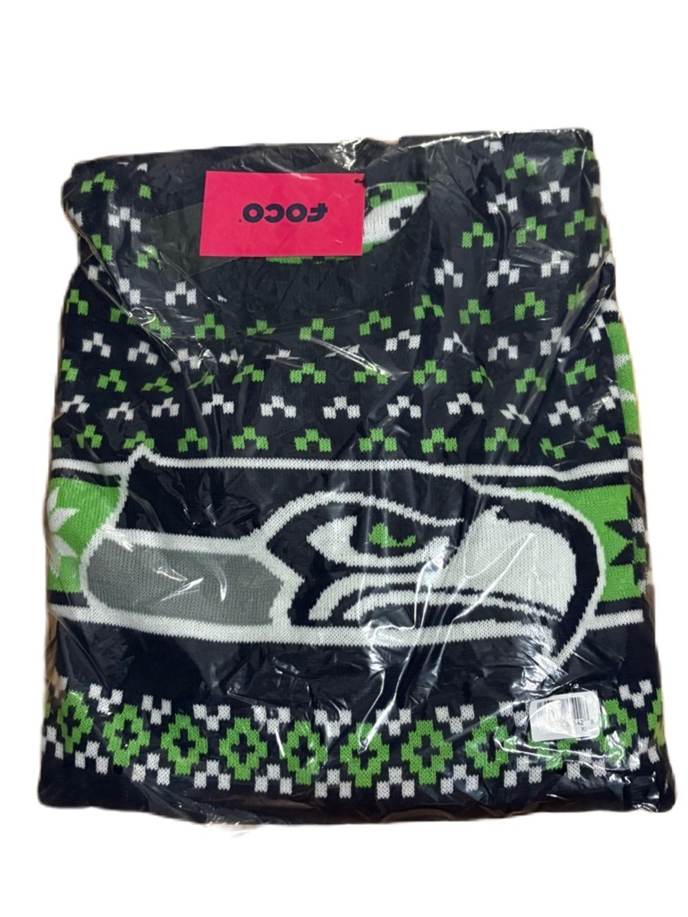 Seattle Seahawks Green Knit Sweater XL NEW Ugly Christmas Blue NFL Football